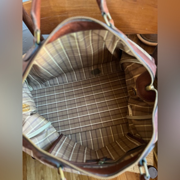 Vintage Polo Ralph Lauren Equestrian Plaid Leather Weekender Satchel Bag Travel - Picture 7 of 16